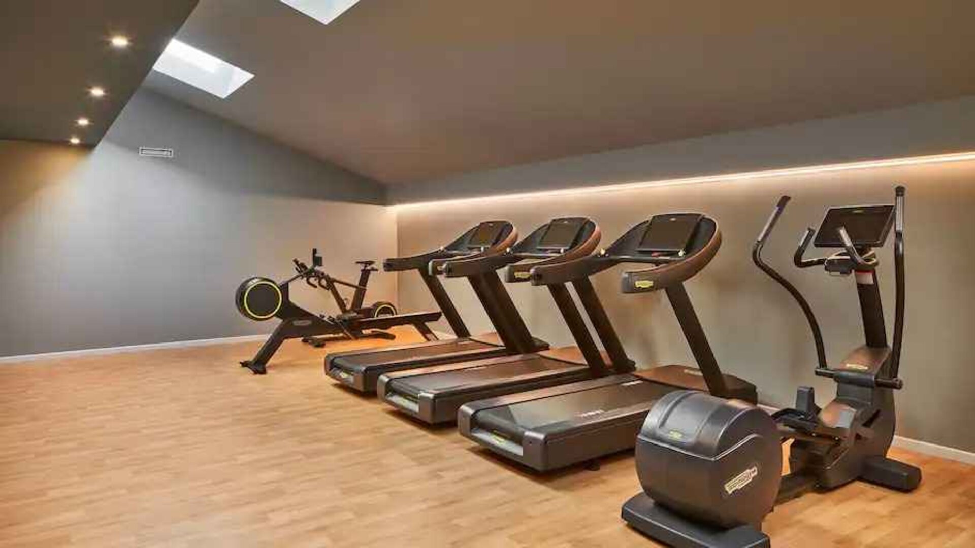 Fitness center with treadmills at the DoubleTree by Hilton Trieste.