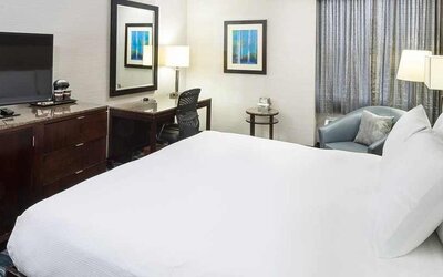 Lovely delux king room with TV and business desk at DoubleTree by Hilton Hotel Wilmington.