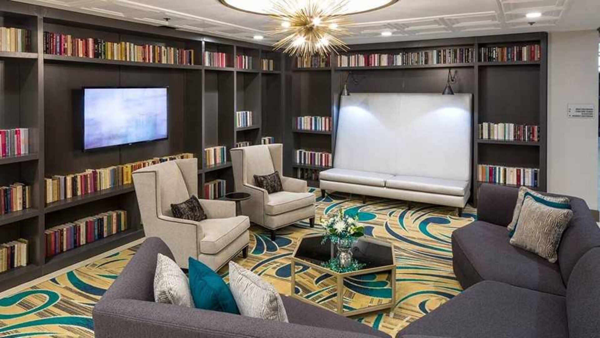 Lobby and coworking space at DoubleTree by Hilton Hotel Wilmington.