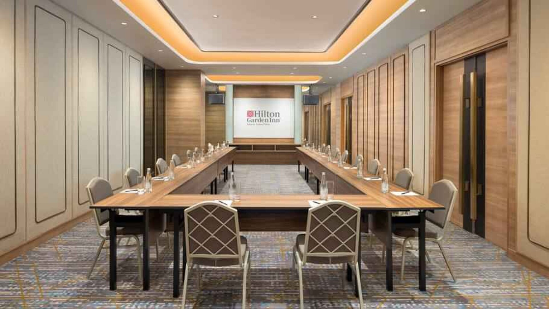 Elegant meeting room with u shape table at the Hilton Garden Inn Jakarta Taman Palem.