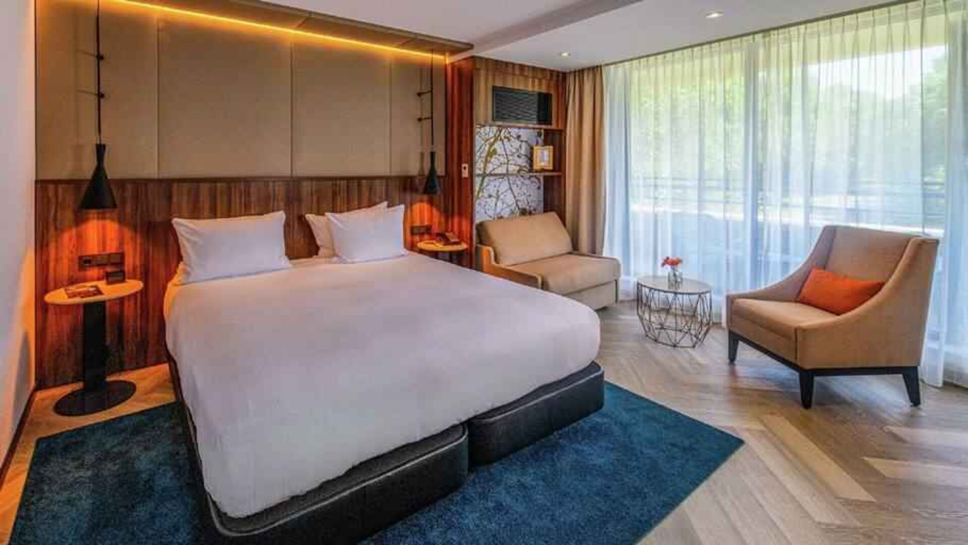 King guestroom with windows at the DoubleTree by Hilton Royal Parc Soestduinen.