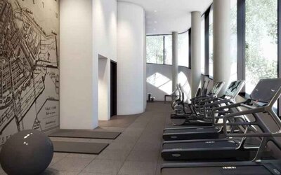 Fitness center with treadmills at the Hilton Amsterdam Airport Schiphol.