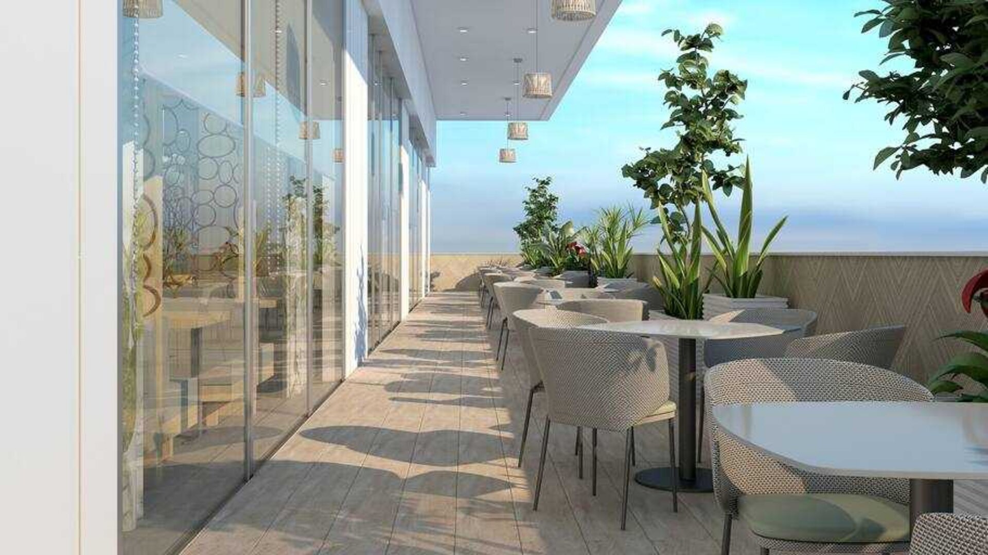 Outdoor terrace perfect for co-working at the Hilton Garden inn Casablanca Sud.