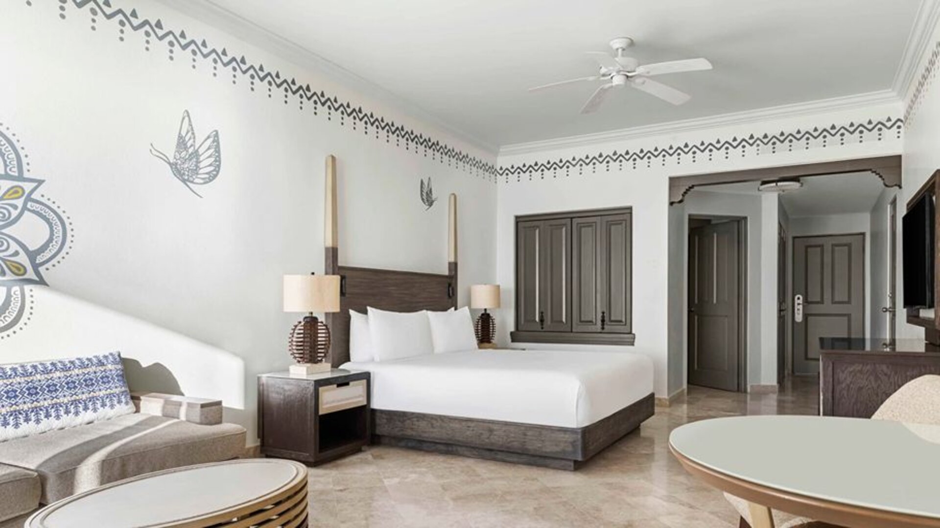 Spacious and comfortable king suite at the Hilton Los Cabos Beach & Golf Resort.