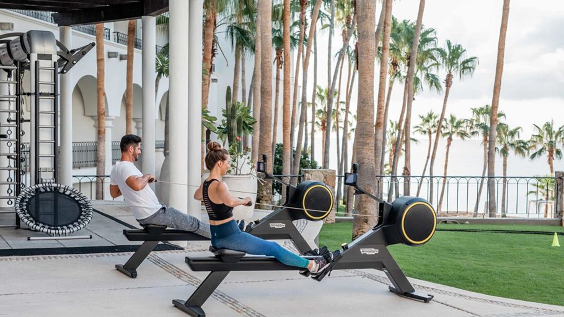 Outdoor fitness center overlooking the garden at the Hilton Los Cabos Beach & Golf Resort.