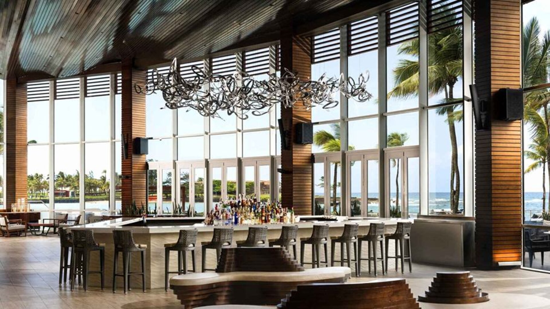 Dining area perfect as workspace at the Caribe Hilton.