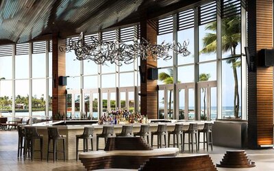 Dining area perfect as workspace at the Caribe Hilton.