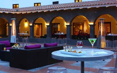 Outdoor patio perfect as workspace at the Hilton Garden Inn Cusco, Peru.