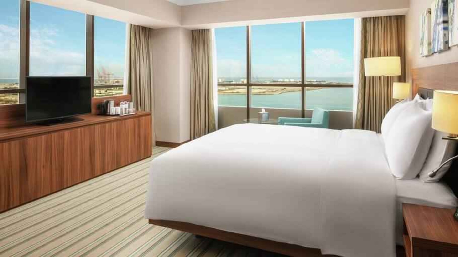 Hotel room with view at the Hilton Garden Inn Al Jubail.