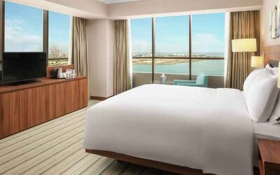 Hotel room with view at the Hilton Garden Inn Al Jubail.