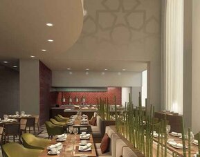 Dining area perfect for co-working at the Hilton Garden Inn Al Jubail.