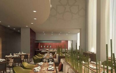 Dining area perfect for co-working at the Hilton Garden Inn Al Jubail.