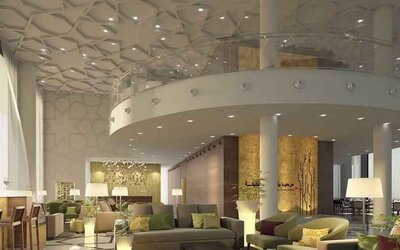 Spacious hotel lobby perfect as workspace at the Hilton Garden Inn Al Jubail.