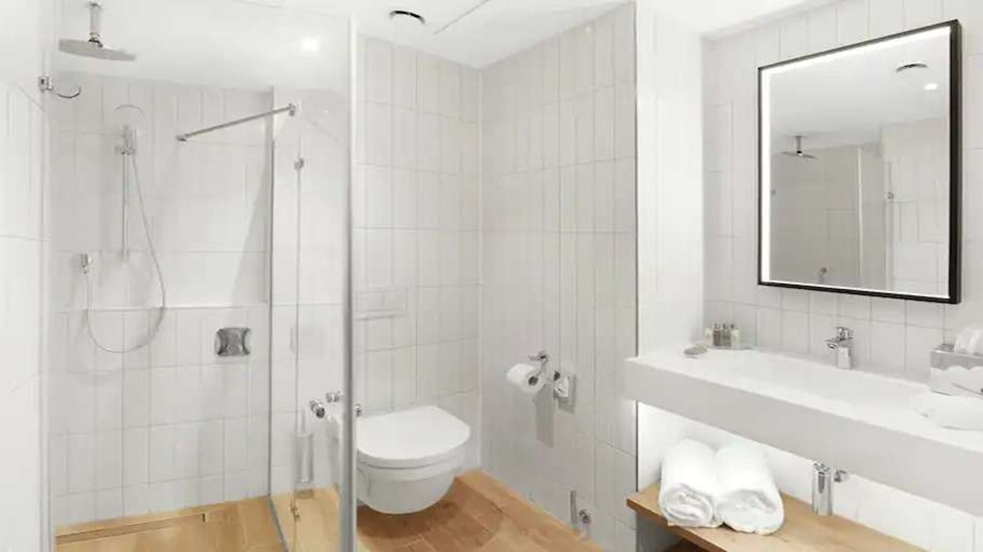 clean and spacious bathroom with shower at Hilton Garden Inn Bucharest Airport.