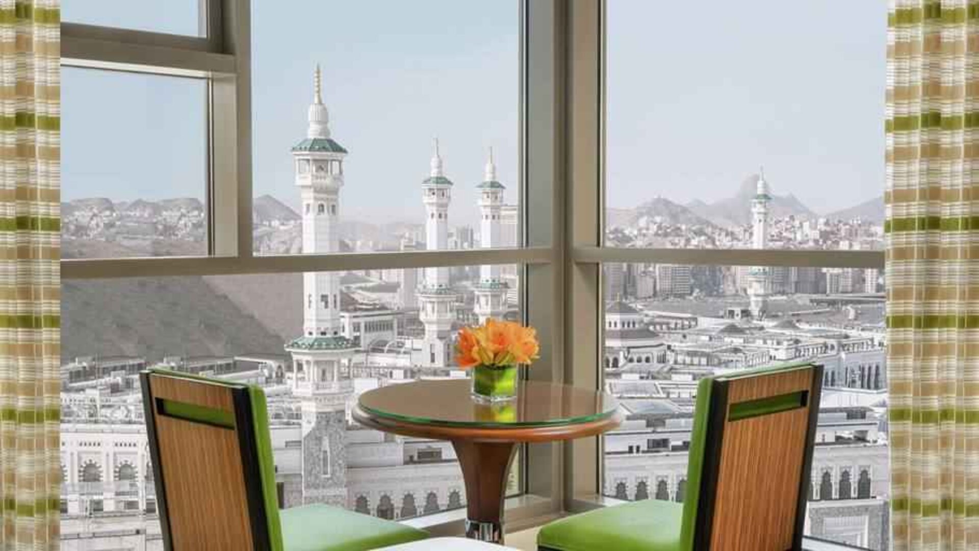 Working station with view at the Hilton Suites Makkah.