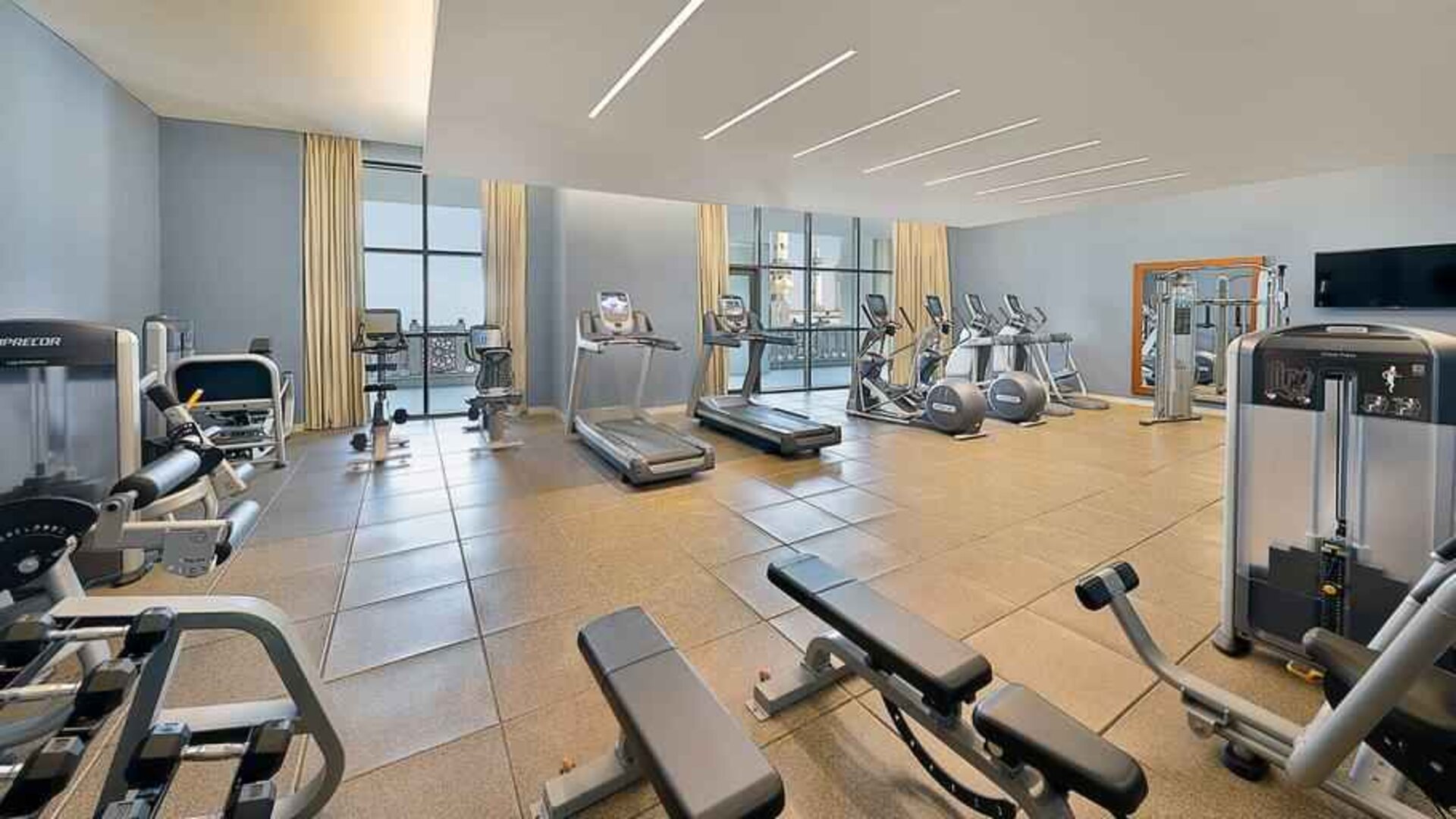 Fitness center at the Hilton Suites Makkah.