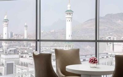 Working station along the window at the Hilton Makkah Convention Hotel.