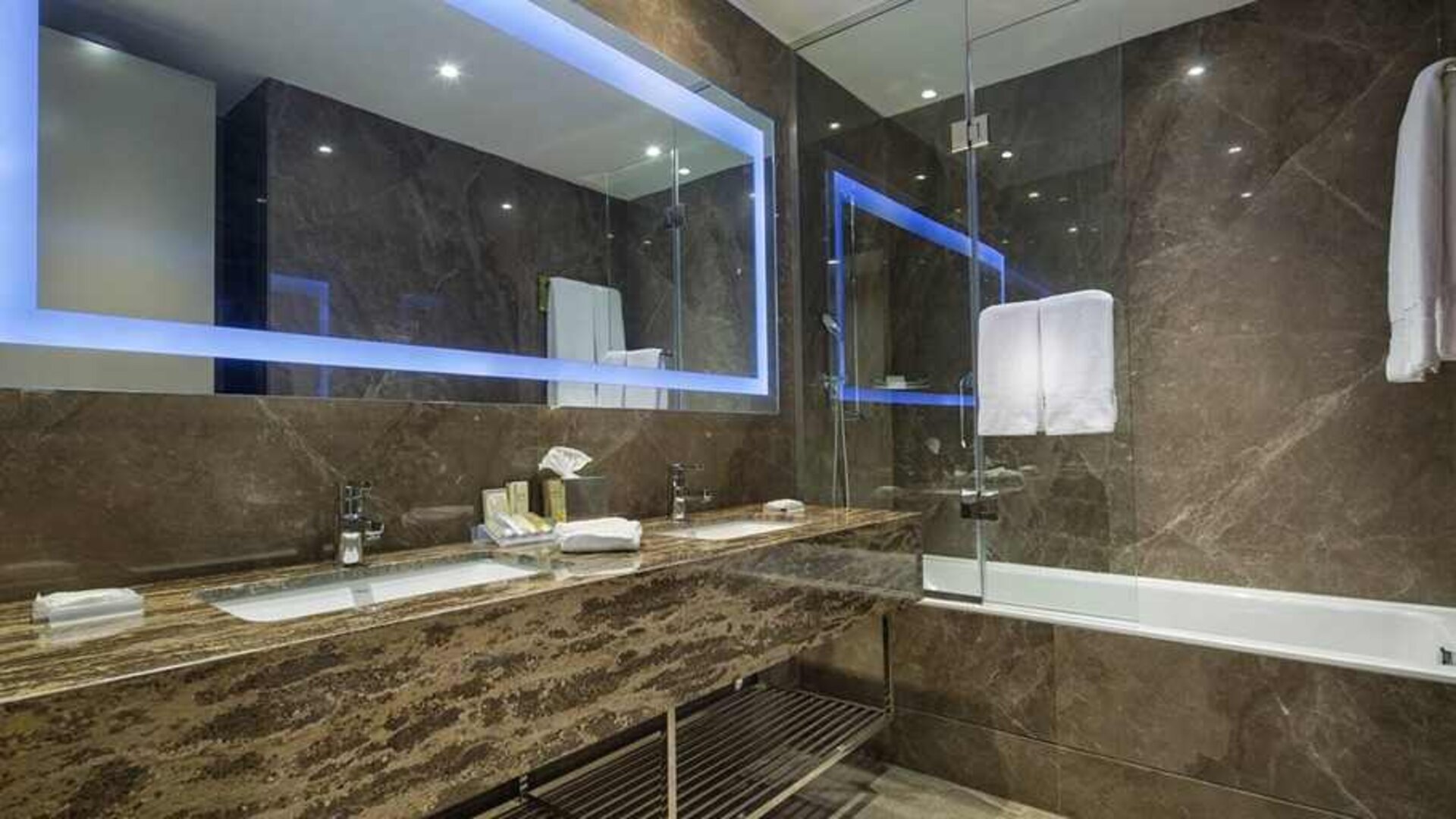spacious king bathroom with shower and bath at Hilton Garden Inn Istanbul Ataturk Airport.