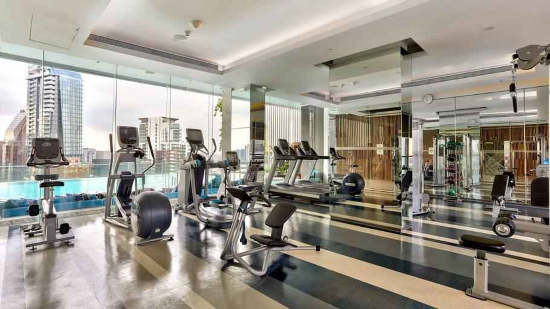 Fully equipped fitness center at the Hilton Sukhumvit Bangkok.