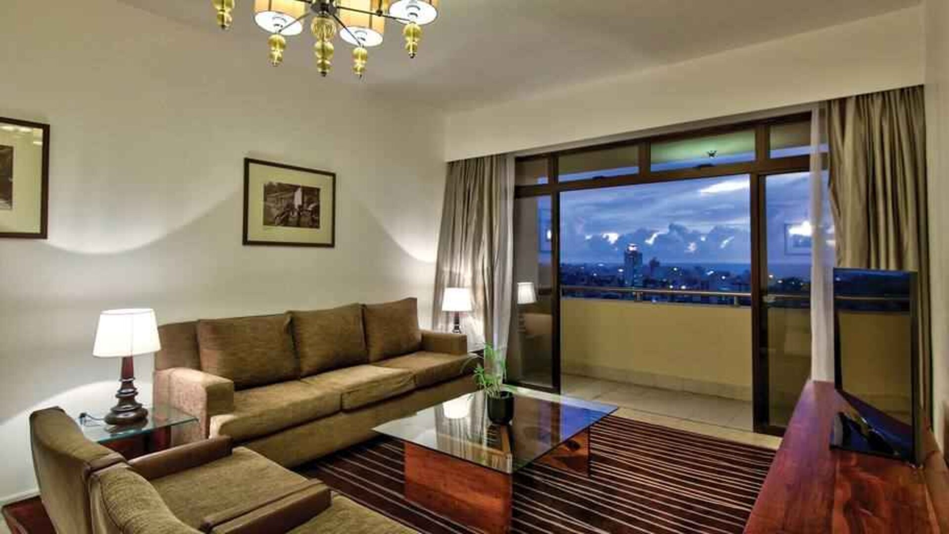 Beautiful deluxe suite with balcony at the Hilton Colombo Residence.