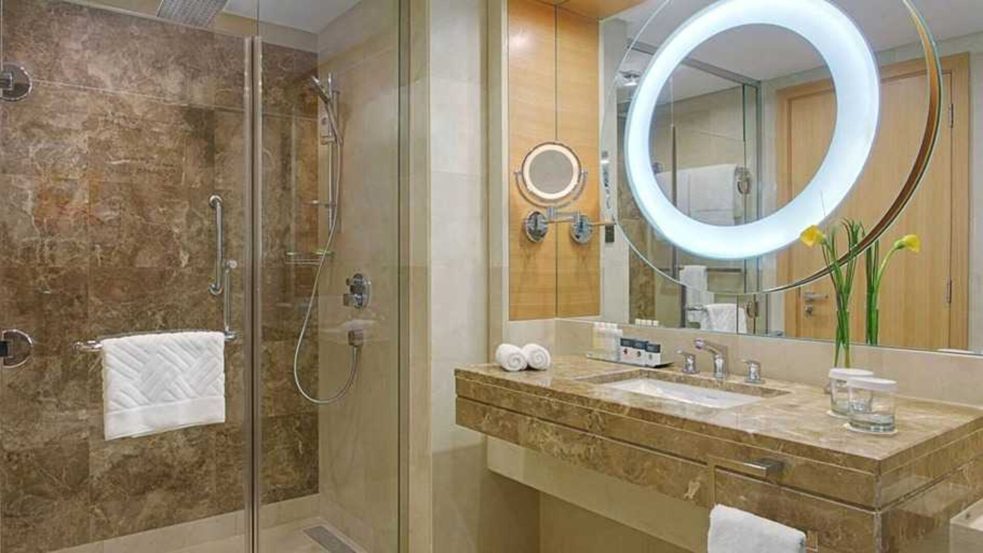 clean and spacious king bathroom with shower at DoubleTree by Hilton Riyadh - Al Muroj Business Gate.
