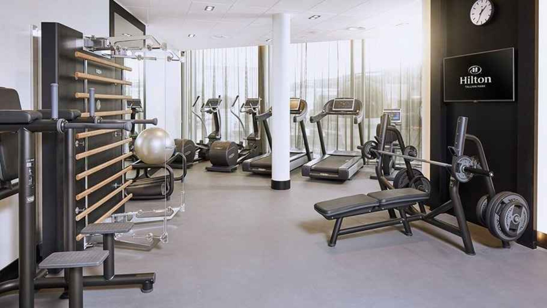 well equipped fitness center at Hilton Tallinn Park.