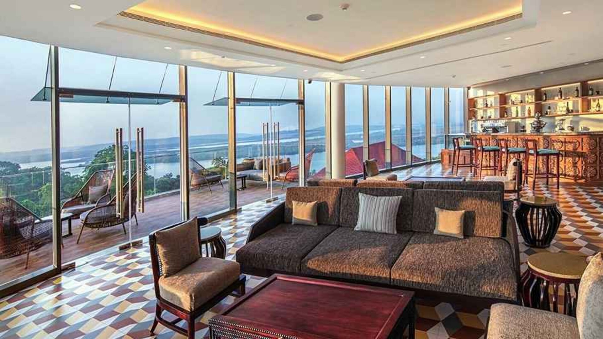 bright-lit lounge and coworking space at DoubleTree by Hilton Goa - Panaji.