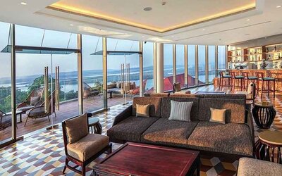 bright-lit lounge and coworking space at DoubleTree by Hilton Goa - Panaji.