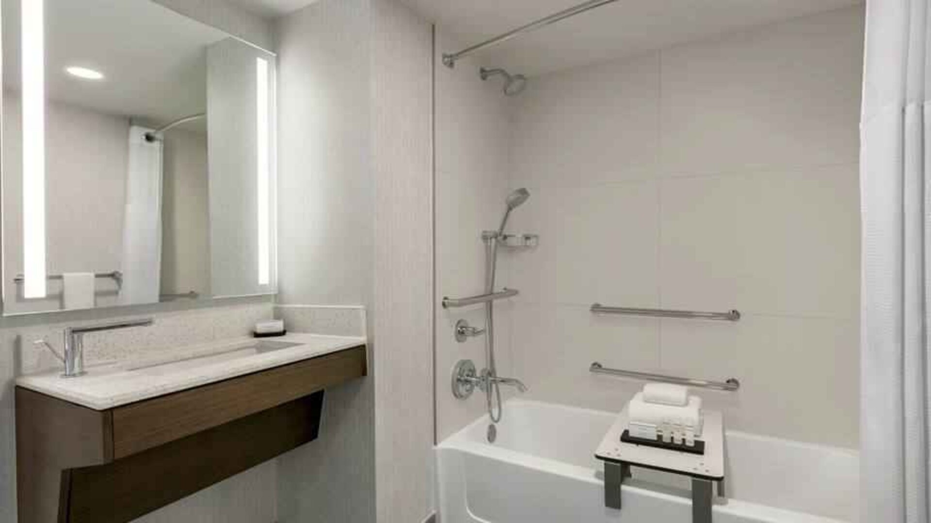 Guest bathroom at the Embassy Suites by Hilton Los Angeles Downey.