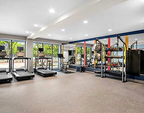 Fitness center with treadmills and other equipment. 