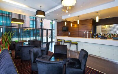 Cozy bar and restaurant seating.