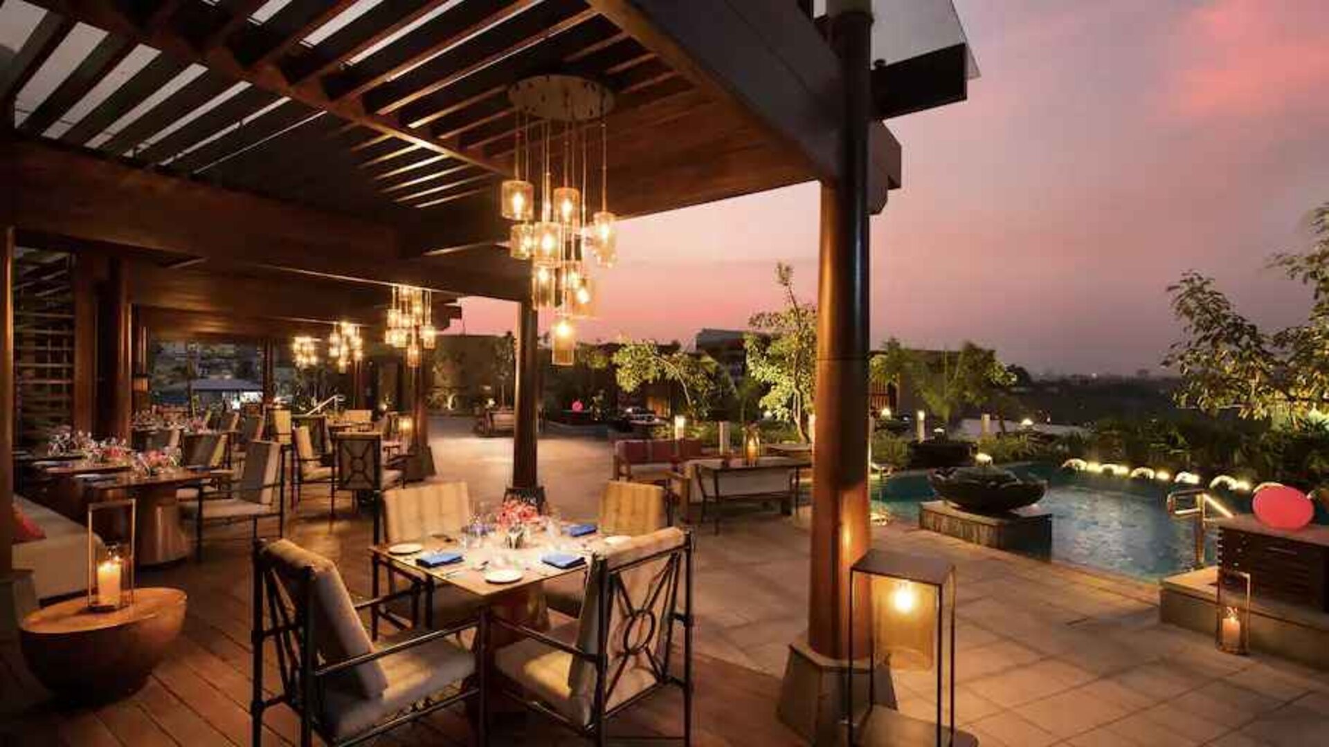 Outdoor terrace perfect as workspace at the Conrad Bengaluru.