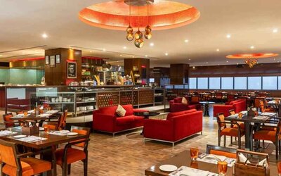 Seating area perfect as workspace at the Hilton Garden Inn New Delhi/Saket.