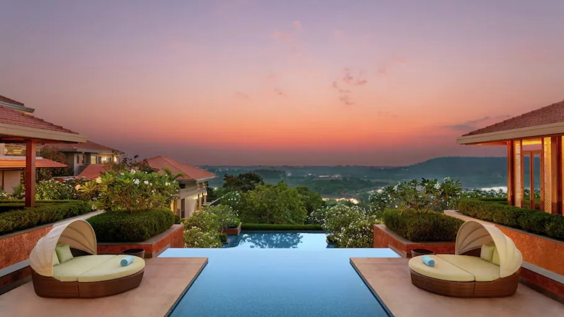 Outdoor pool area at the Hilton Goa Resort.