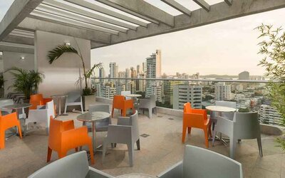 Outdoor terrace at the Hampton by Hilton Cartagena.