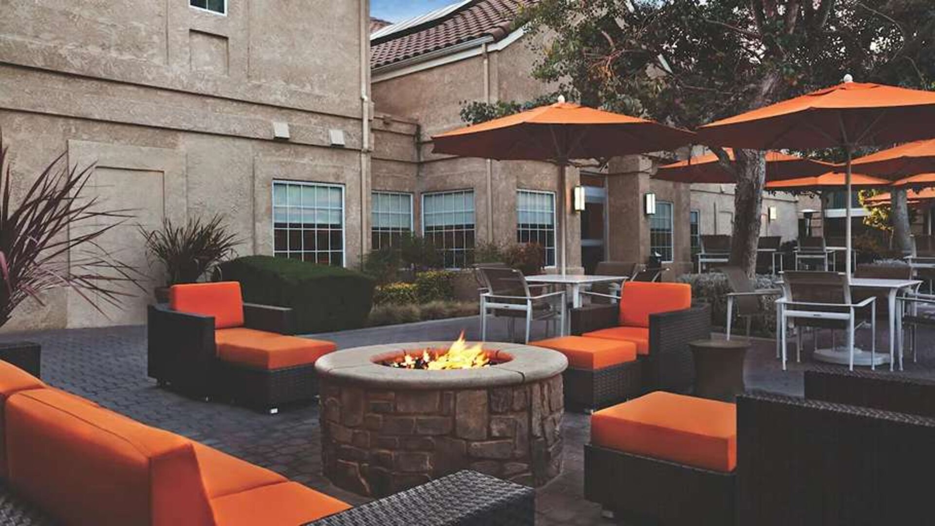 Outdoor patio perfect as workspace at the Hyatt House Pleasanton.