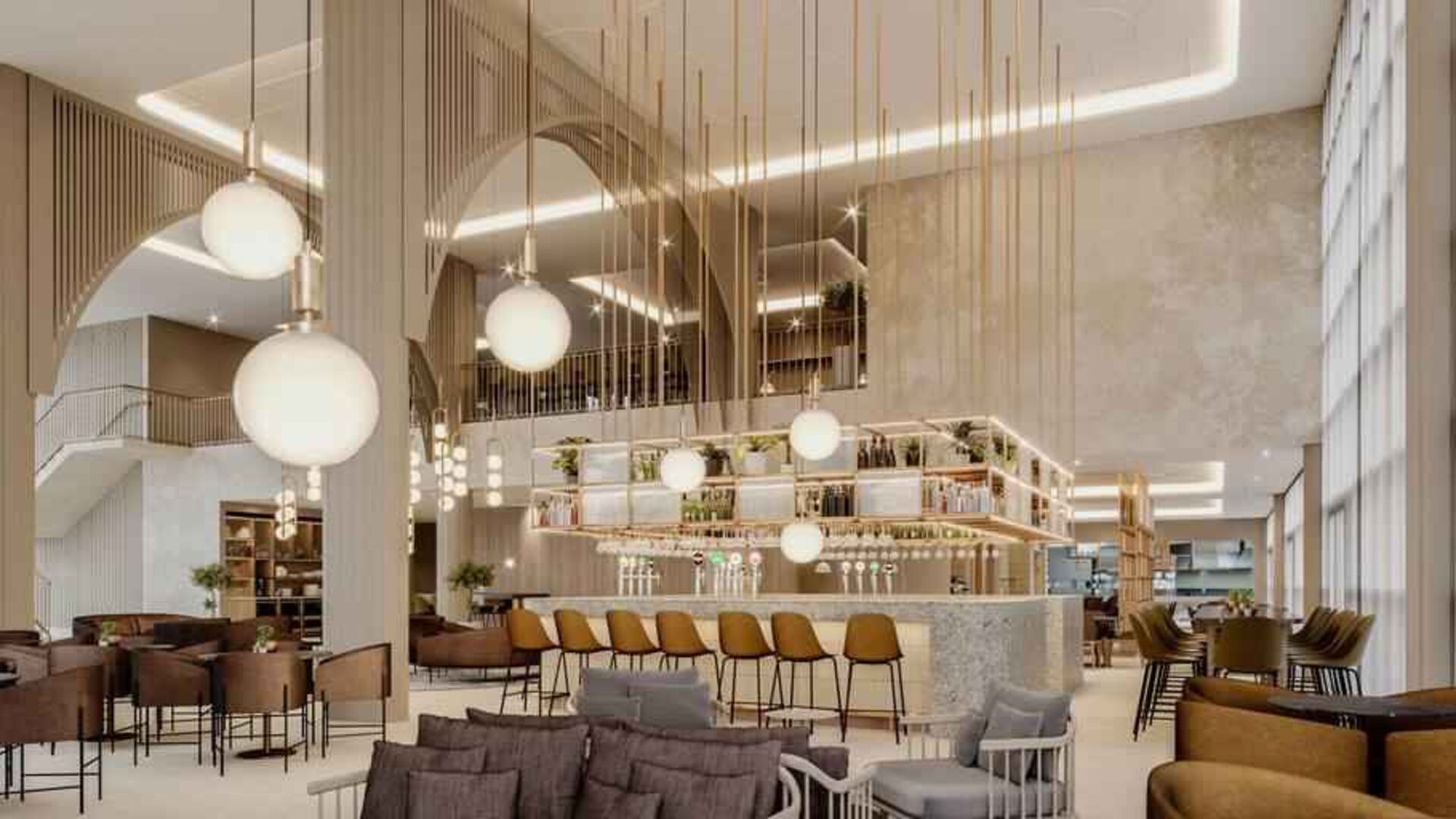 Stylish lobby workspace at the Hilton Garden Inn Peterborough City Centre.