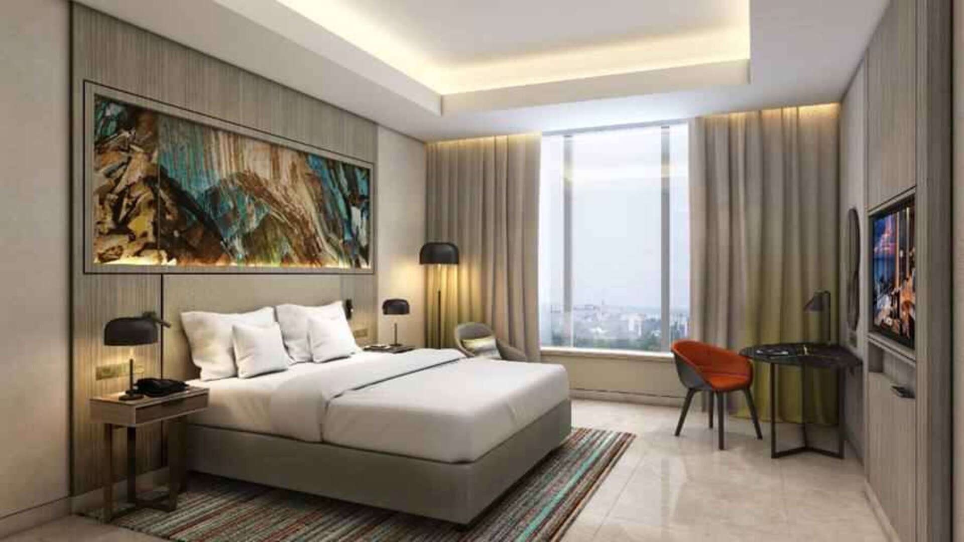 King bedroom with working station at the Hilton Kinshasa.