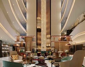 Elegant lobby workspace at the Hilton Kinshasa.