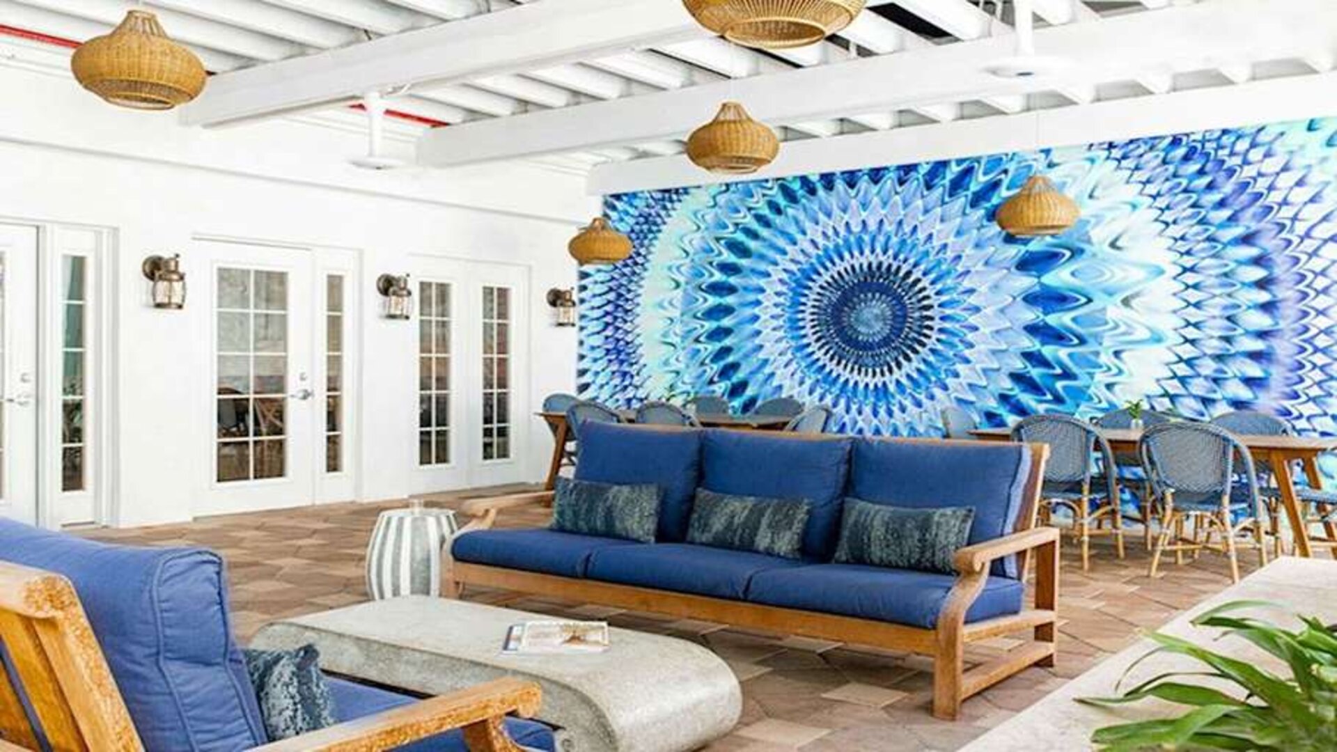 Seating area perfect as workspace at Blue Moon Hotel.