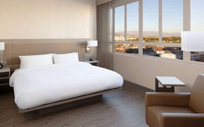 Queen bedroom with view at AC Hotel By Marriott Beverly Hills.