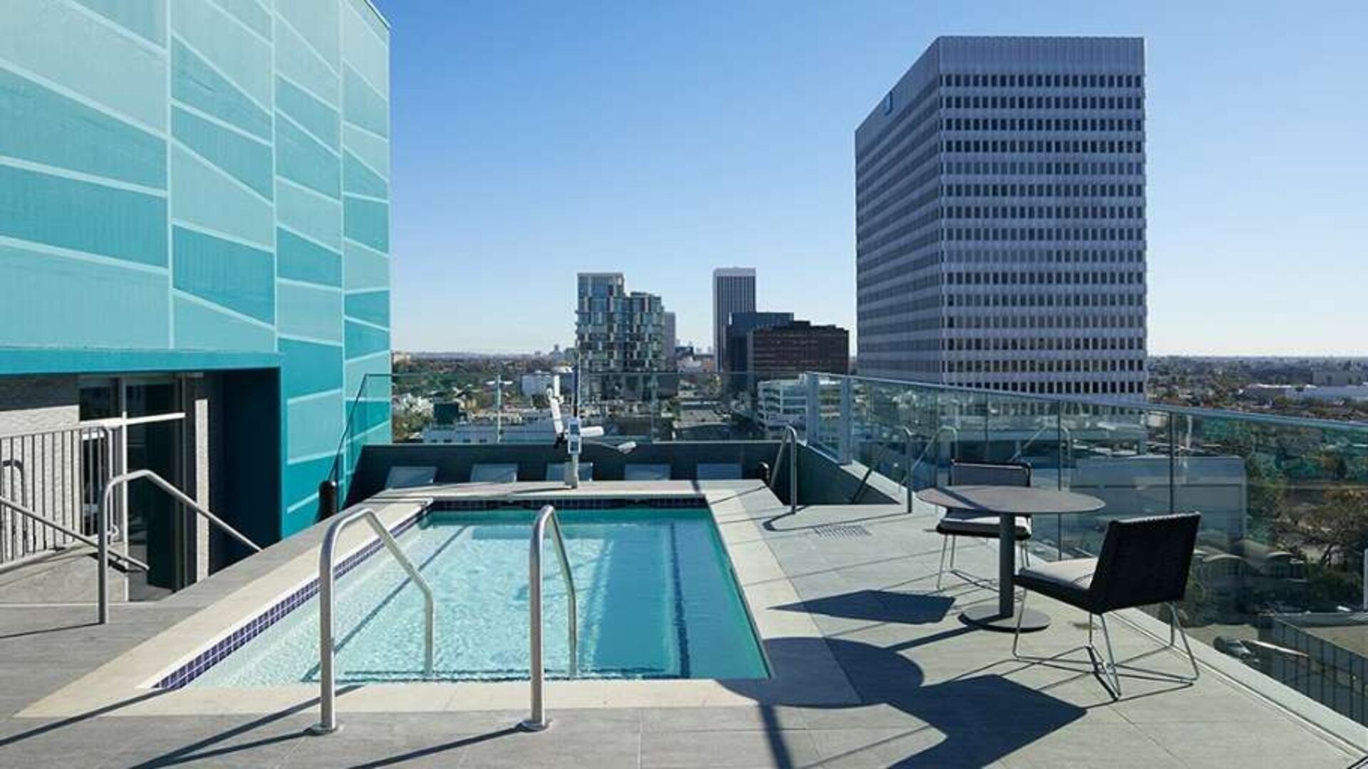 Outdoor pool on the rooftop of AC Hotel By Marriott Beverly Hills.