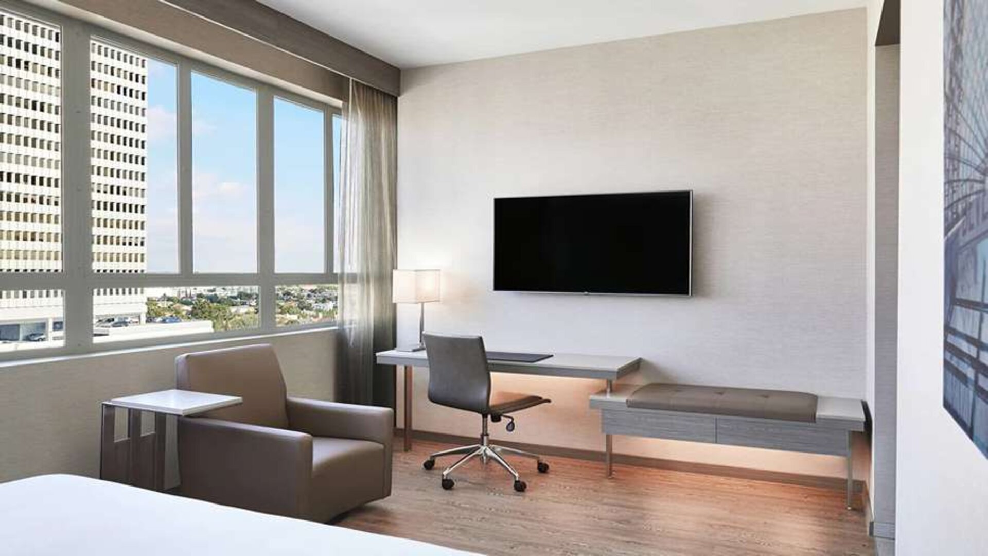 Hotel room workstation at AC Hotel By Marriott Beverly Hills.