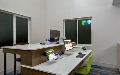 Equipped business center with PC, internet, work space, and printer at Holiday Inn Express & Suites Ontario.