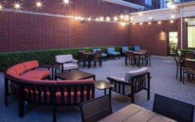 Comfortable outdoor coworking space at Hilton Garden Inn Dallas/Allen.