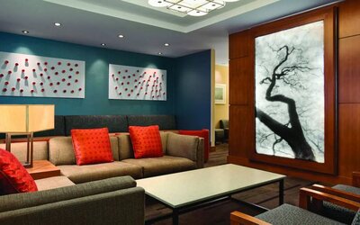 Lobby and coworking lounge at Hyatt Place San Jose Downtown.