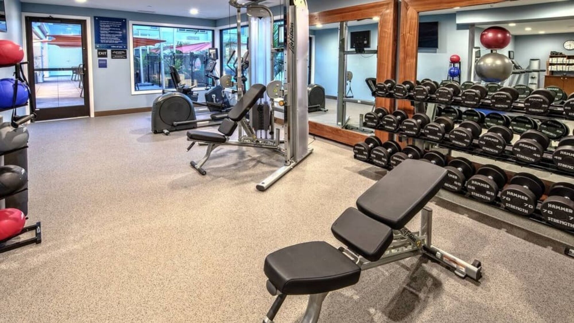 Well equipped fitness center at Hampton Inn Vallejo.