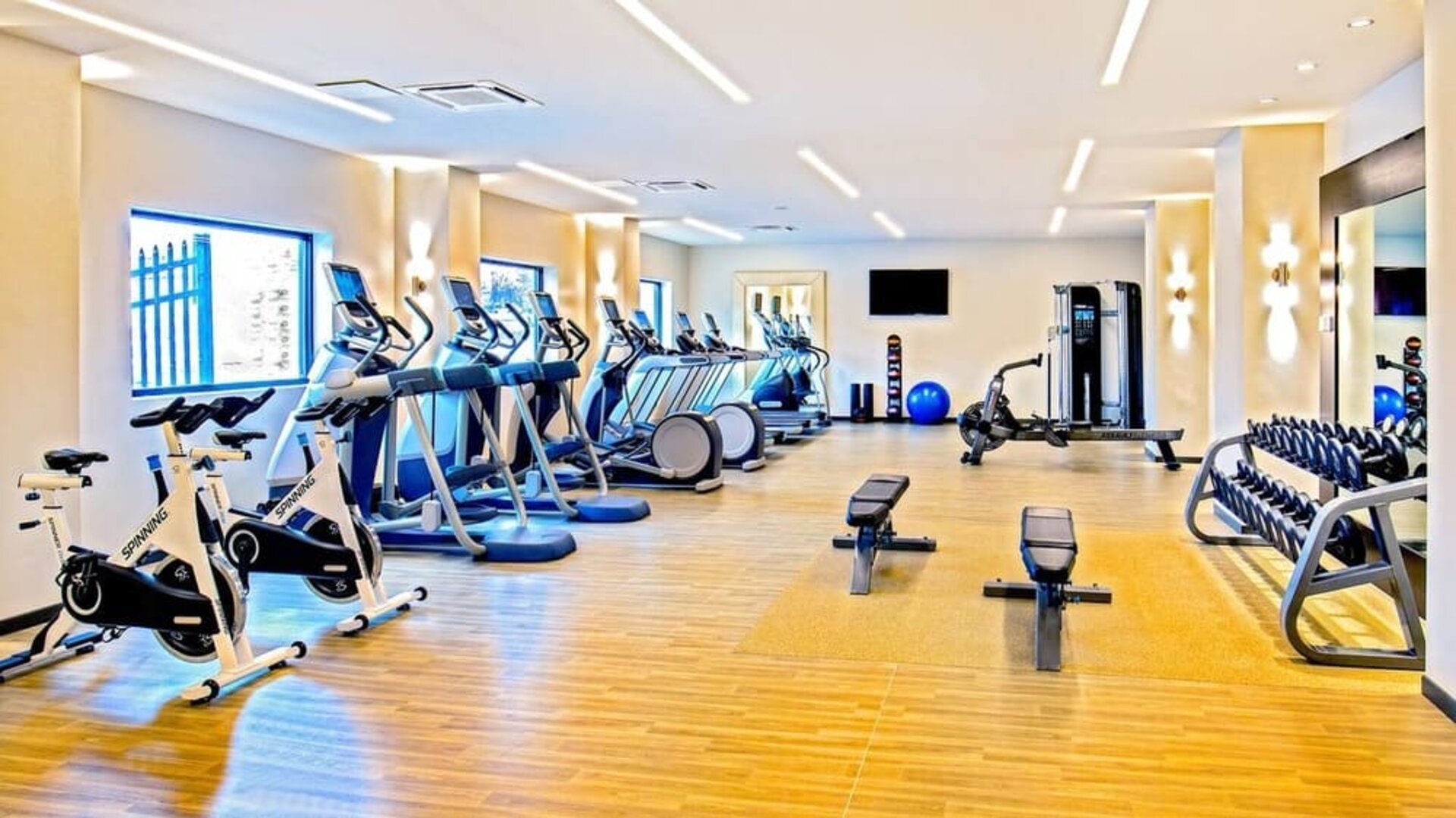 Well equipped fitness center at DoubleTree By Hilton Washington DC North/Gaithersburg.