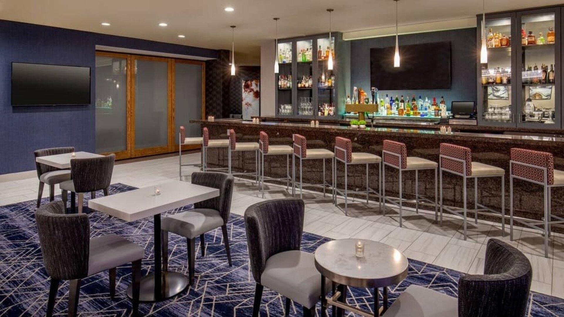 Hotel bar and coworking space at DoubleTree By Hilton Washington DC North/Gaithersburg.