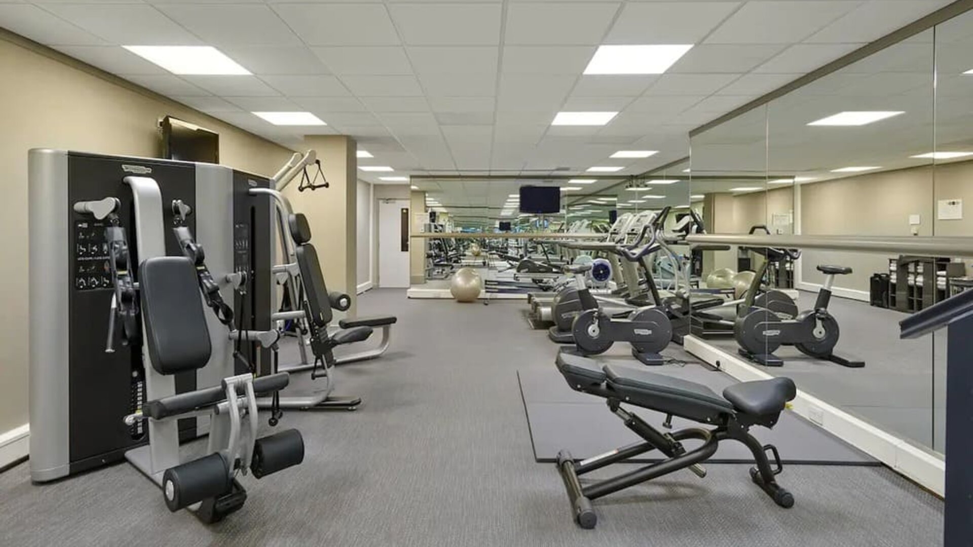 Well equipped fitness center at Hyatt Place London Heathrow Airport.